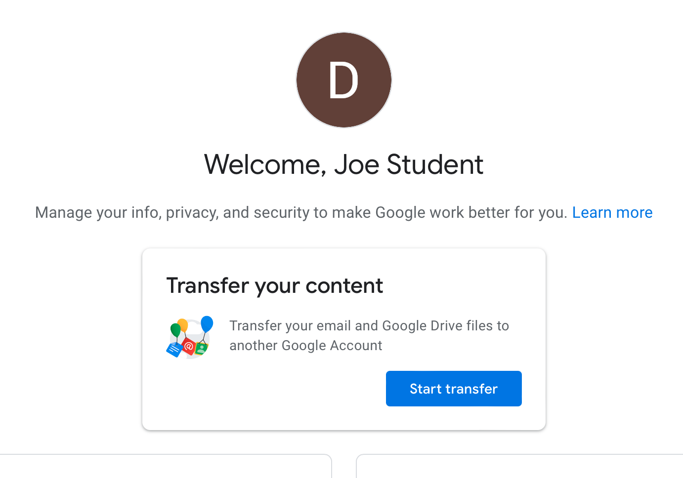 Manage your Google Account button