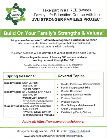 UVU Offers Stronger Families Project